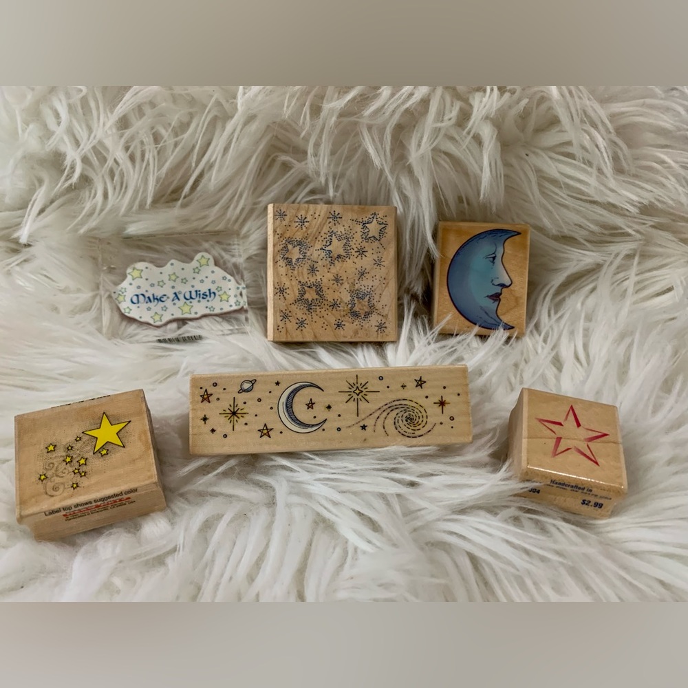 Lot of 6 Vintage Rubber Stamps Celestial Themed Stars Moon Crafting Stamping - Picture 16 of 16